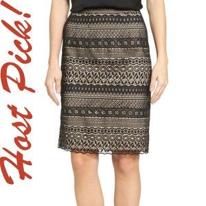 Emerson Rose New Eyelet LACE Embroidered Pull On Pencil SKIRT Black Nude 🎉HP🎉